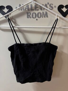 SHEIN Black Ribbed Double-Strap Crop Camisole